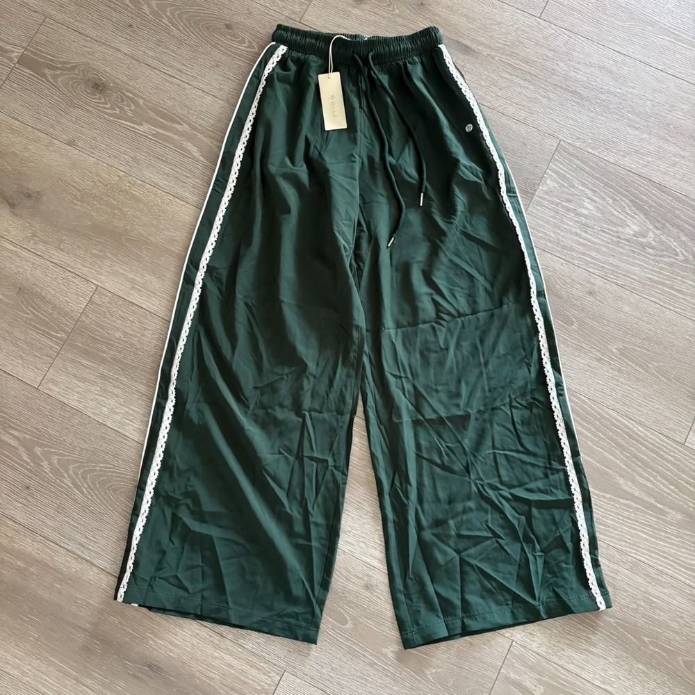 NWT AS Revival Womens Hunter Green Wide Leg Julien Poplin Pants Size X-Small